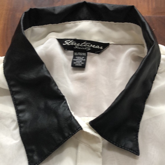 Cream Blouse with Faux Leather Detailing - Picture 2 of 2